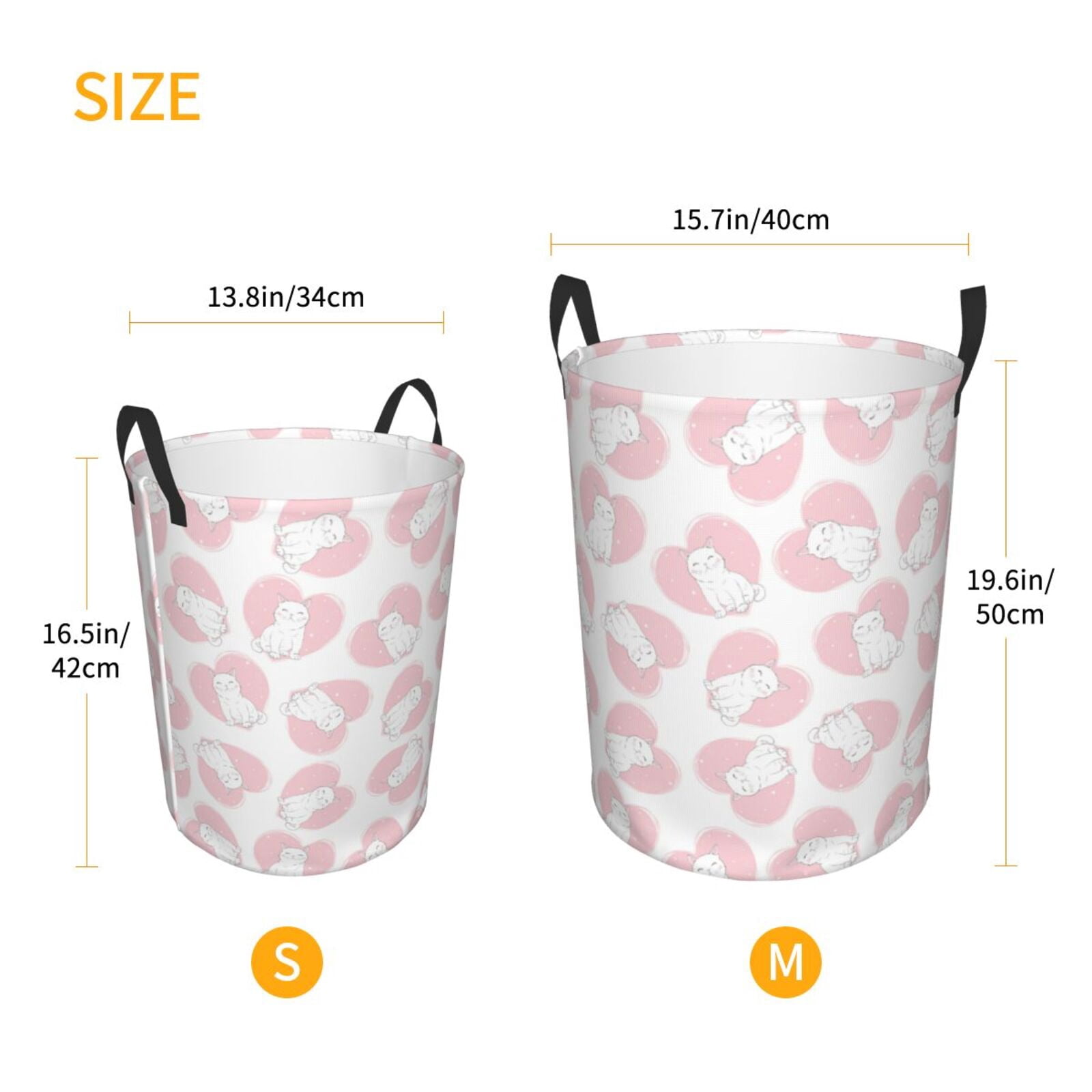 Large Laundry Basket with Handles - Cute Pink Loving Cartoon Cat Kids Baby Dirty Clothes Laundry Hamper for Bedroom Aesthetic