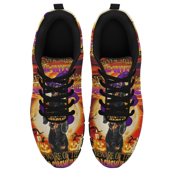 Halloween Beware Of The Dachshund Running Shoes Sneakers Mesh Black Size 3.5