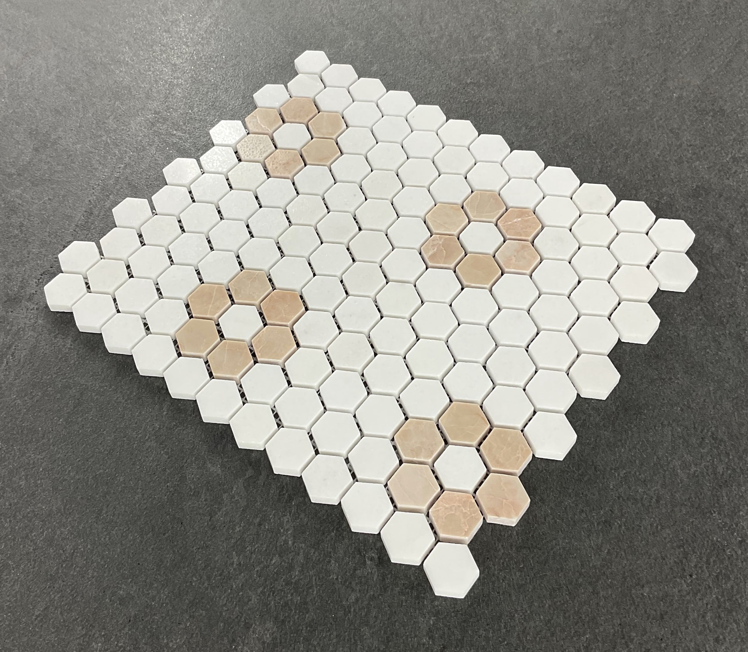 Thassos White and Peach 1" x 1" Marble Honeycomb Mosaic Wall & Floor Tile - Case (10 Sheets)