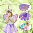 thumbnail image 2 of TRKIYQC Juego de accesorios para disfraz de cosplay para niñas y niños, falda colorida de retazos de malla morada + alas + aro de pelo de unicornio + palo de hadas para regalo de cumpleaños TRKIYQC artístico, 2 of 10