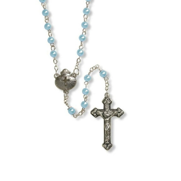 Boy's Blue Baptism Rosary - Pearl