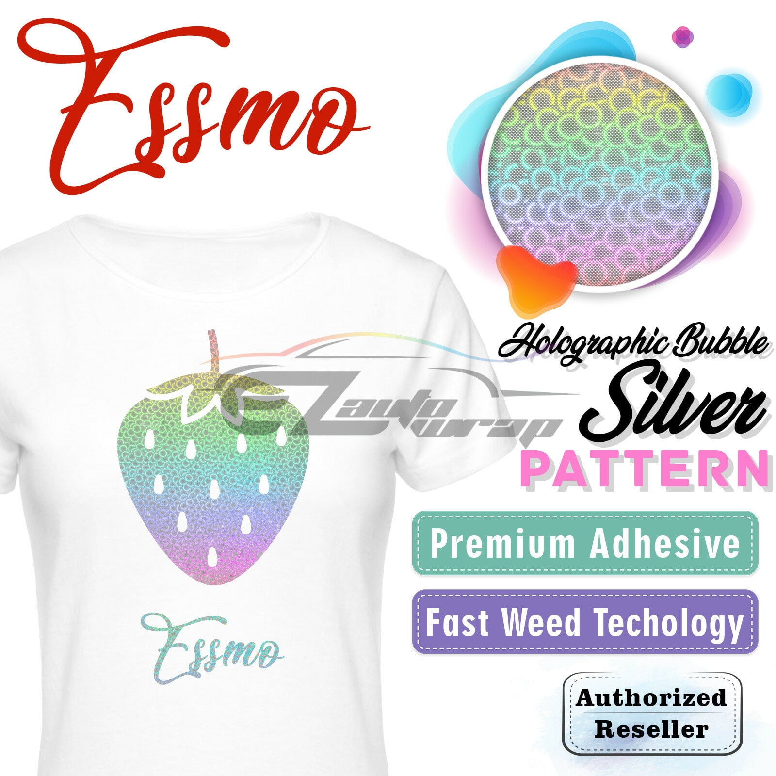 Essmo™ Holographic Bubble Silver Heat Transfer Vinyl HTV T-Shirt 20" Iron Press SP06 20"x240"