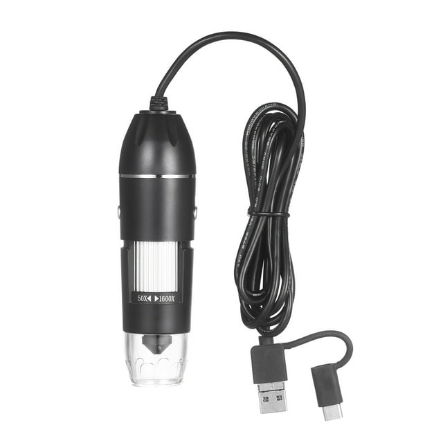 Lupa de microscopio con zoom digital USB con función OTG Lupa de luz de 8 LED Lupa 1600X con soporte Tomshoo Microscopio