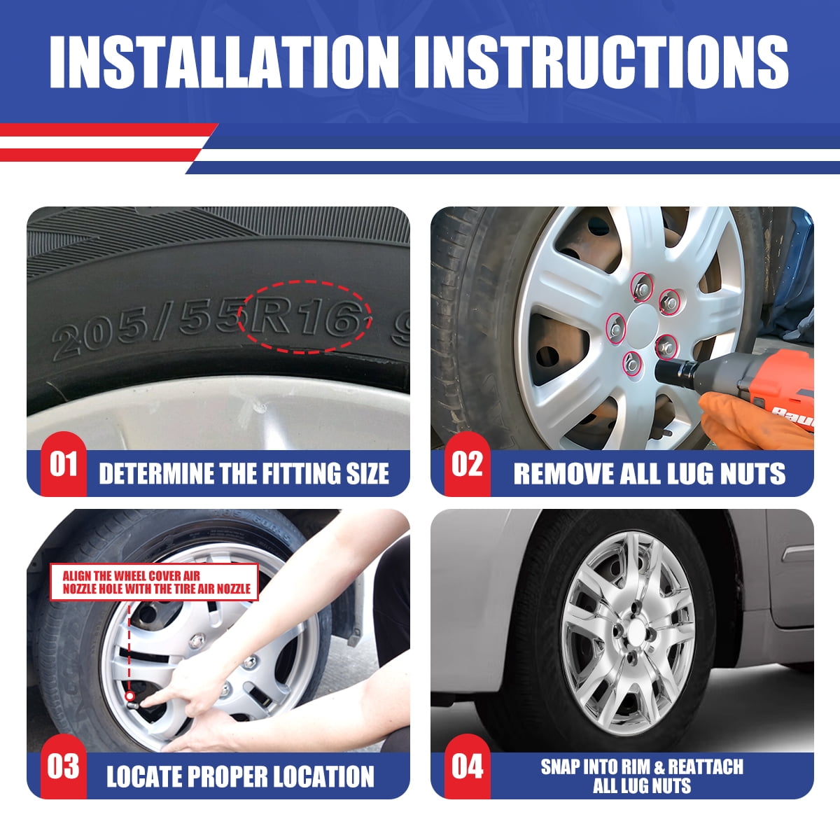 16 inch Set of 4 Hubcaps Wheel Rim Covers 2007 2008 2009 2010 2011 2012 Nissan Sentra,Bolt on Installation,Chrome