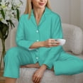 thumbnail image 6 of Daiia Teal Turquoise for Women's Long-Sleeved Pajama Set – Soft & Comfortable Sleepwear Button-Up Pajamas Cozy Lounge Wear-Small, 6 of 7