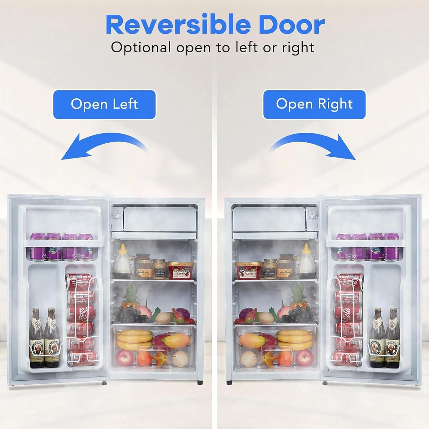 M optimized Mini Fridge with Freezer, 4.3 Cu.Ft Single Door Refrigerator whit 7 Settings Temperature Adjustable and 3 Removeble Shelves, Low Noise, Refrigerator for Home, Office, Dorm, Garage or RV