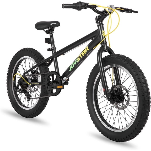 JOYSTAR 20 Inch Mountain Bike for Kids Ages 7-12 Year Old, 3-Inch Wide Knobby Tires, 7 Speed Shimano Drivetrain, Disc Brakes, Fat Tire Kids Bicycles for Boys Girls, Black