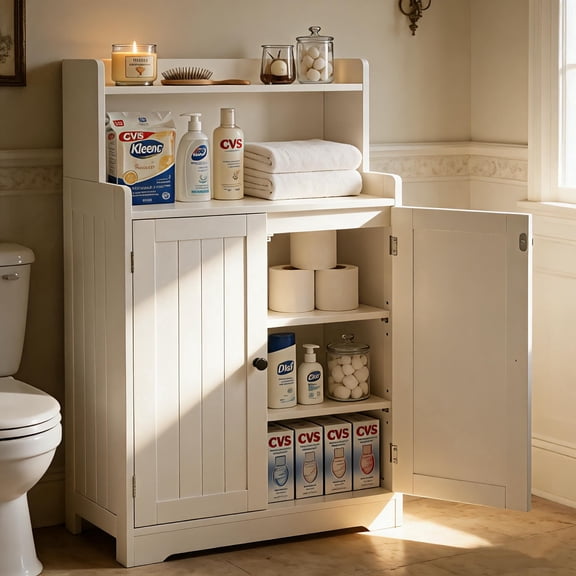Lofka Bathroom Storage Cabinet with 2 Doors &Adjustable Shelves for Bathroom, Kitchen, Living Room, White