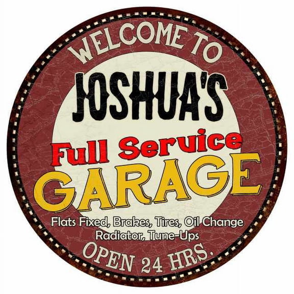 Joshua's Full Service Garage 12" Round Metal Sign Man Cave Décor 200120037308