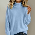 thumbnail image 2 of Yigetop Women's Cable Knit Turtleneck Sweater Soft Cozy Long Sleeve Pullover Casual Tops Warm Knitwear for Fall Winter Daily Wear Sky Blue S, 2 of 6