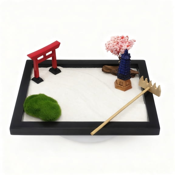 Miniature Sand Garden Set with Resin Tower for Desktop Relaxation and