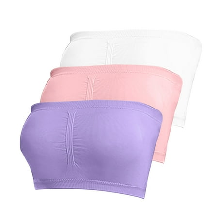 

wofedyo tube tops for women Women 3PC Strapless Remoable Bra Size Stretchy Women Plus Bandeau Padded Top Bra bras for women