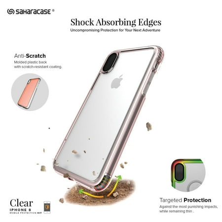 SaharaCase - Clear Case with Glass Screen Protector for Apple iPhone X and XS - Rose Gold