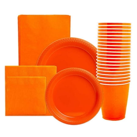 JAM Party Supply Assortment, Orange, 6/Pack, Plates (2 Sizes), Napkins (2 Sizes), Cups (1 Pack) & Tablecloth (1 Pack)