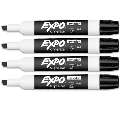 Expo Low Odor Chisel Tip Dry Erase Markers, Black, 4 Markers Per Order