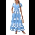 thumbnail image 3 of Vestido de Corta con Cuello en V, Estampado Floral, Bolsillos y Mangas Acampanadas en Azul XXL, 3 of 7