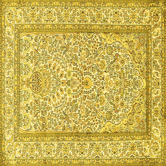 Ahgly Company Indoor Square Persian Yellow Traditional Area Rugs, 3' Square