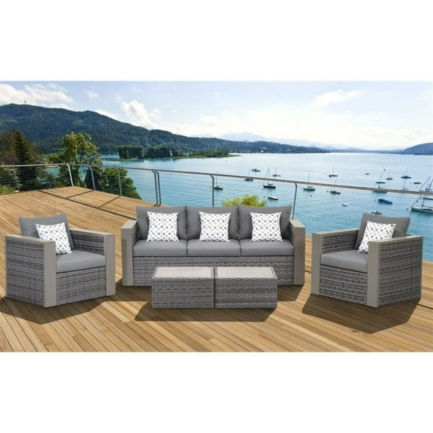 Cebu 5 Piece Wicker Patio Conversation Set W Grey Cushions Com Cebu 5 Piece Wicker Patio Conversation, Outdoor Furniture Cebu