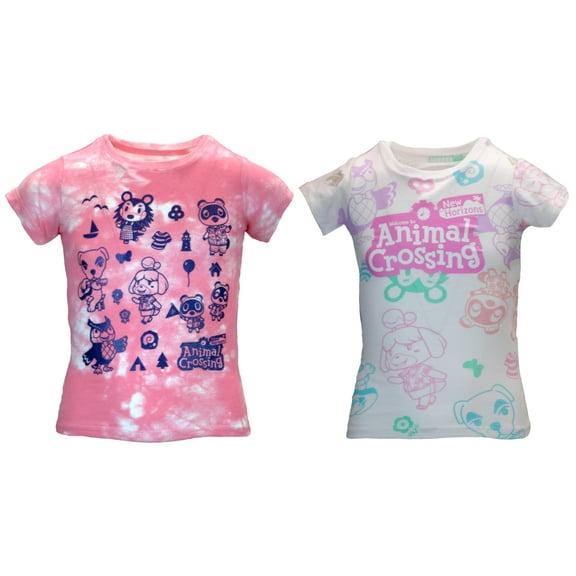 Nintendo Animal Crossing Girls Tees 2-Packs, Animal Crossing New Horizons Girls T-Shirt 2-Pack Bundle Sets (Pink/White, Sizes 4-16)