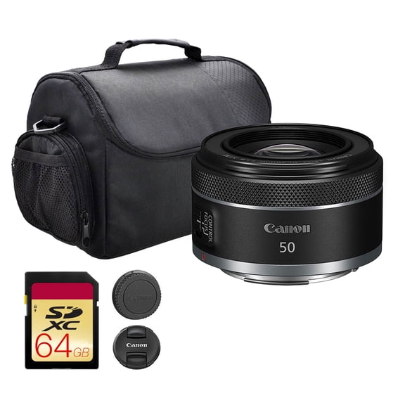 Canon RF 50mm f/1.8 STM Lens | Compact Standard Prime with Bright f/1.8 Aperture & Smooth STM Autofocus | For Portraits, Street, Low-Light & Everyday Photography (4515C002)   Shoulder Bag   64GB Card