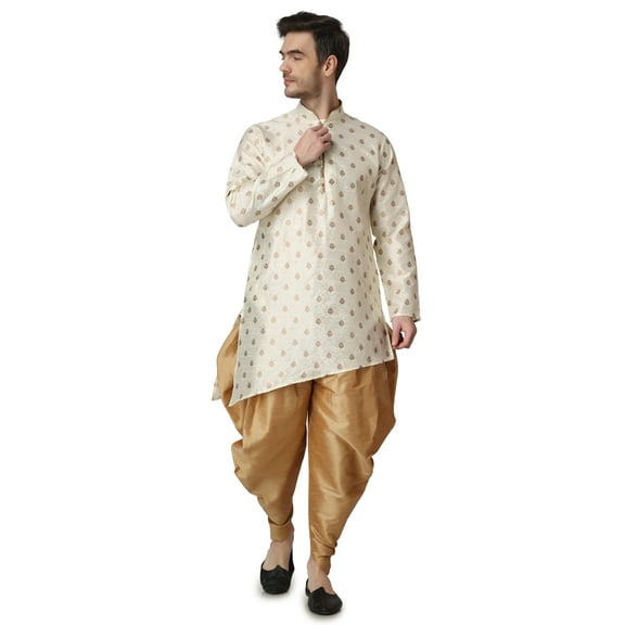 Royal Kurta Men's Jacquard Silk Printed Slit Cut Kurta With Salwar Bottoms