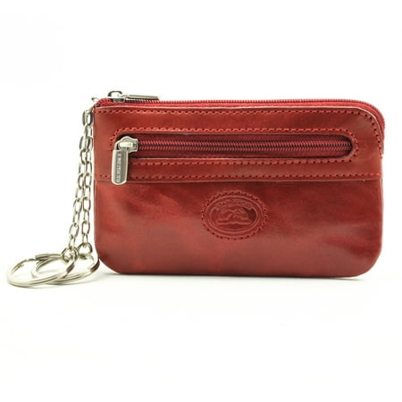 Italian Leather Keychain - Tony Perotti Italian Leather Zippered Keychain Case Pouch w/ Double Ring