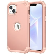 for iPhone 15 Rugged Case, Heavy Duty Military Grade Drop Protection Case Support Wireless Charging, Shockproof Logo Hollow Triple-Layers Tough Protective Phone Cover for iPhone 15, Rosegold