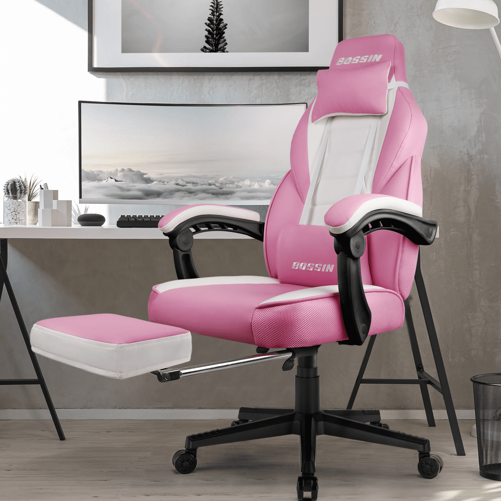 Waleaf Gaming Chair with Footrest, Ergonomic Gamer Gear Gaming Chair for Adult with Lumbar Massage
