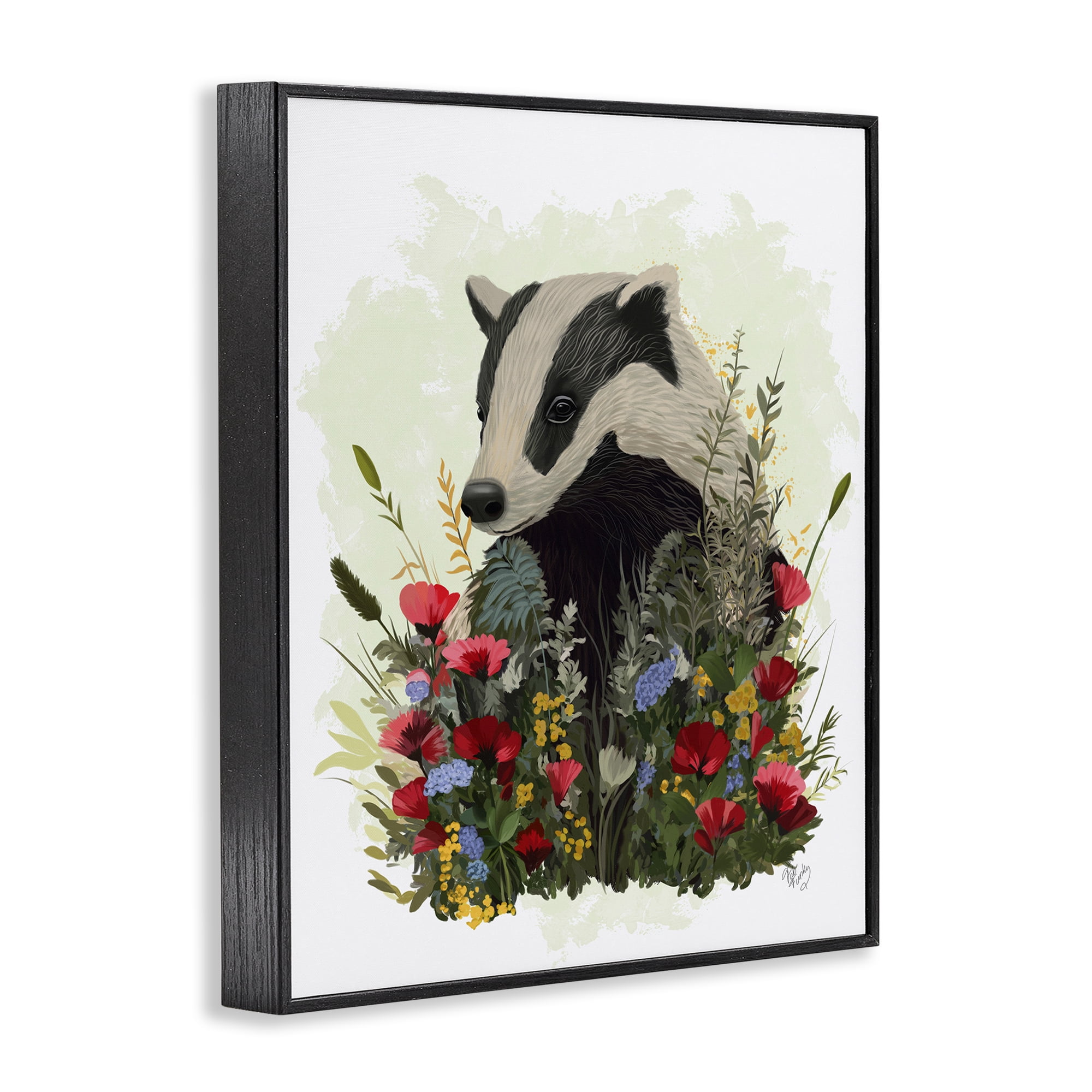 Stupell Industries Badger with Poppy Blossoms Animals & Insects Painting Black Framed Art Print Wall Art, 11 x 14
