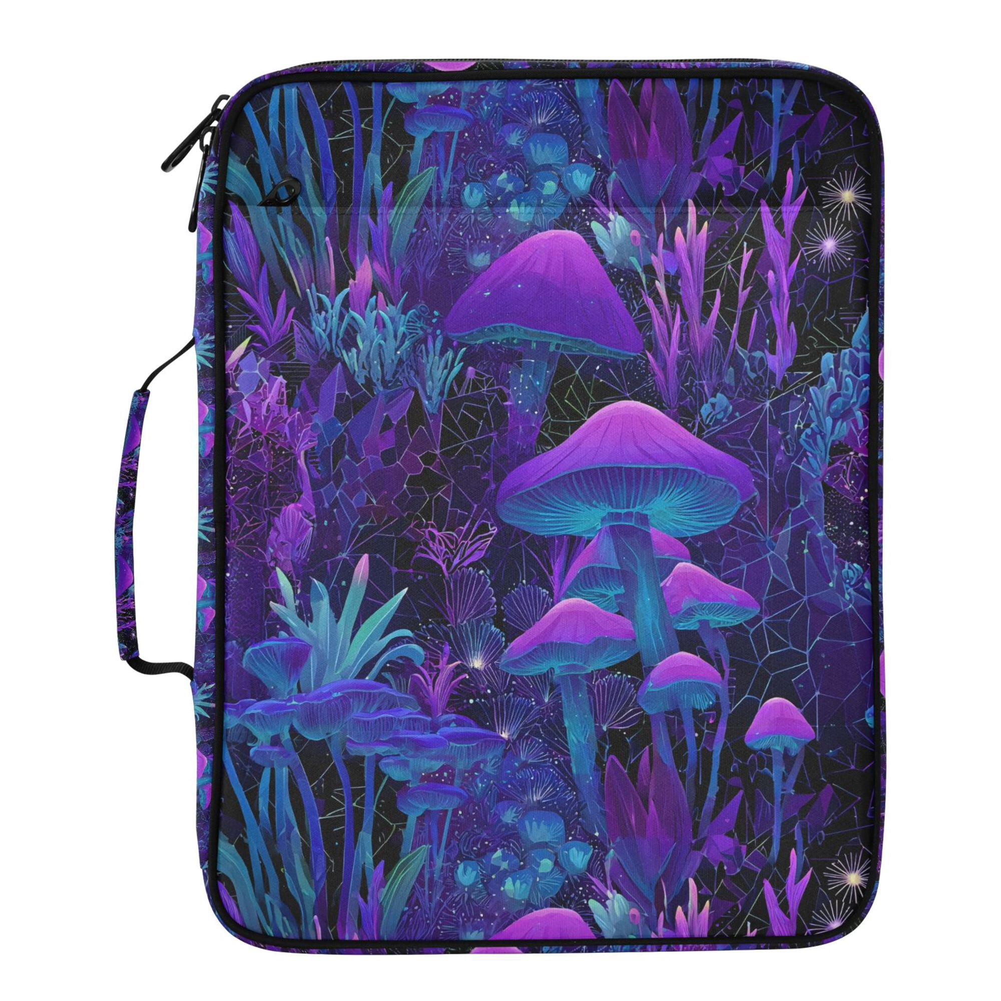 FORMRS Accordion File Folder A4 Size 7-Pocket Expanding Document Organizer Bag with 3 Ring Binder, Purple Mushrooms Pattern