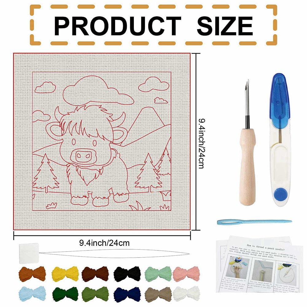 DIY Embroidery Kits including Scissor Ripper Sewing Needle Thread Instruction Cattle 240x240mm DIY