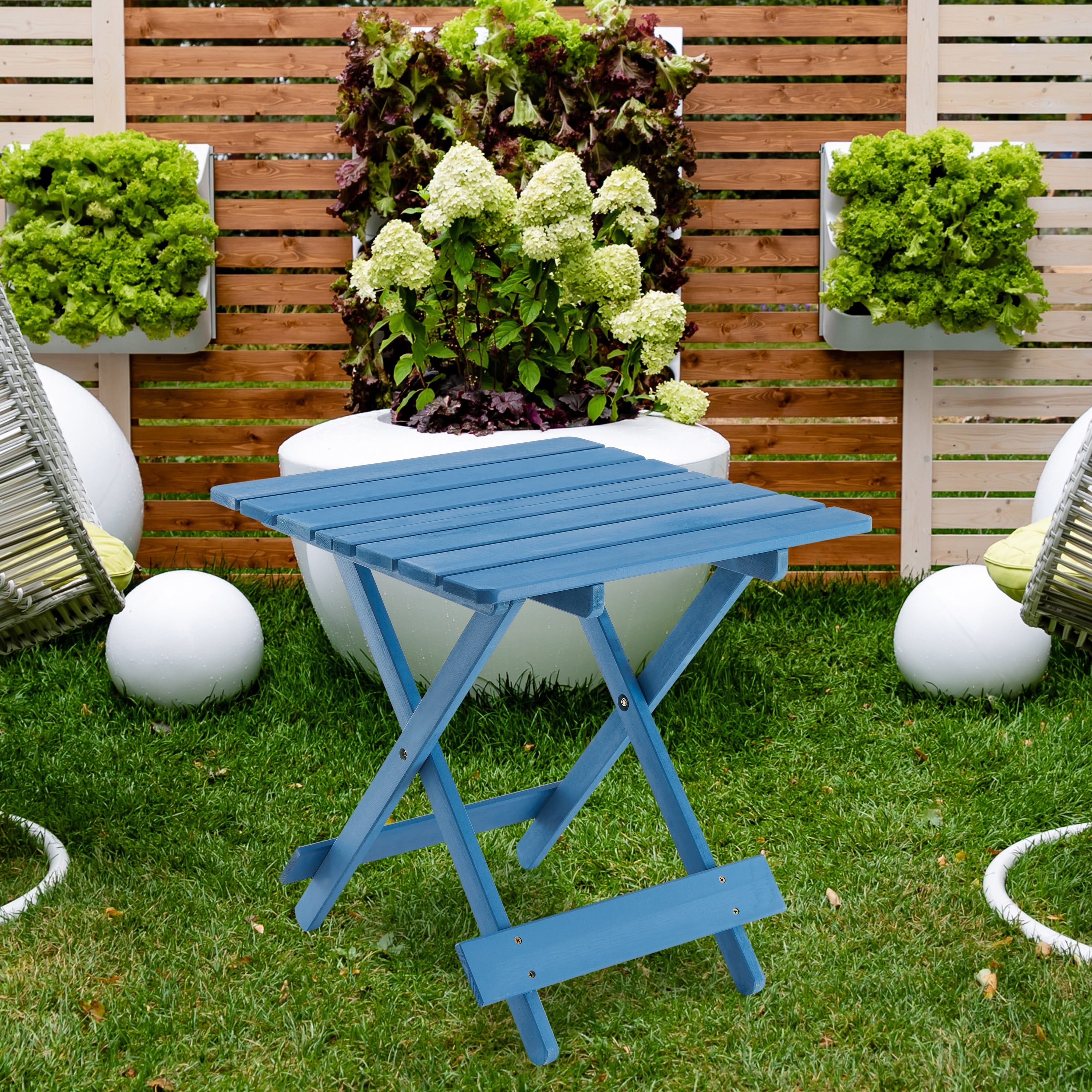 Folding Square Table,Portable Outdoor Solid Wood Table for Space-Saving,Patio,Blue