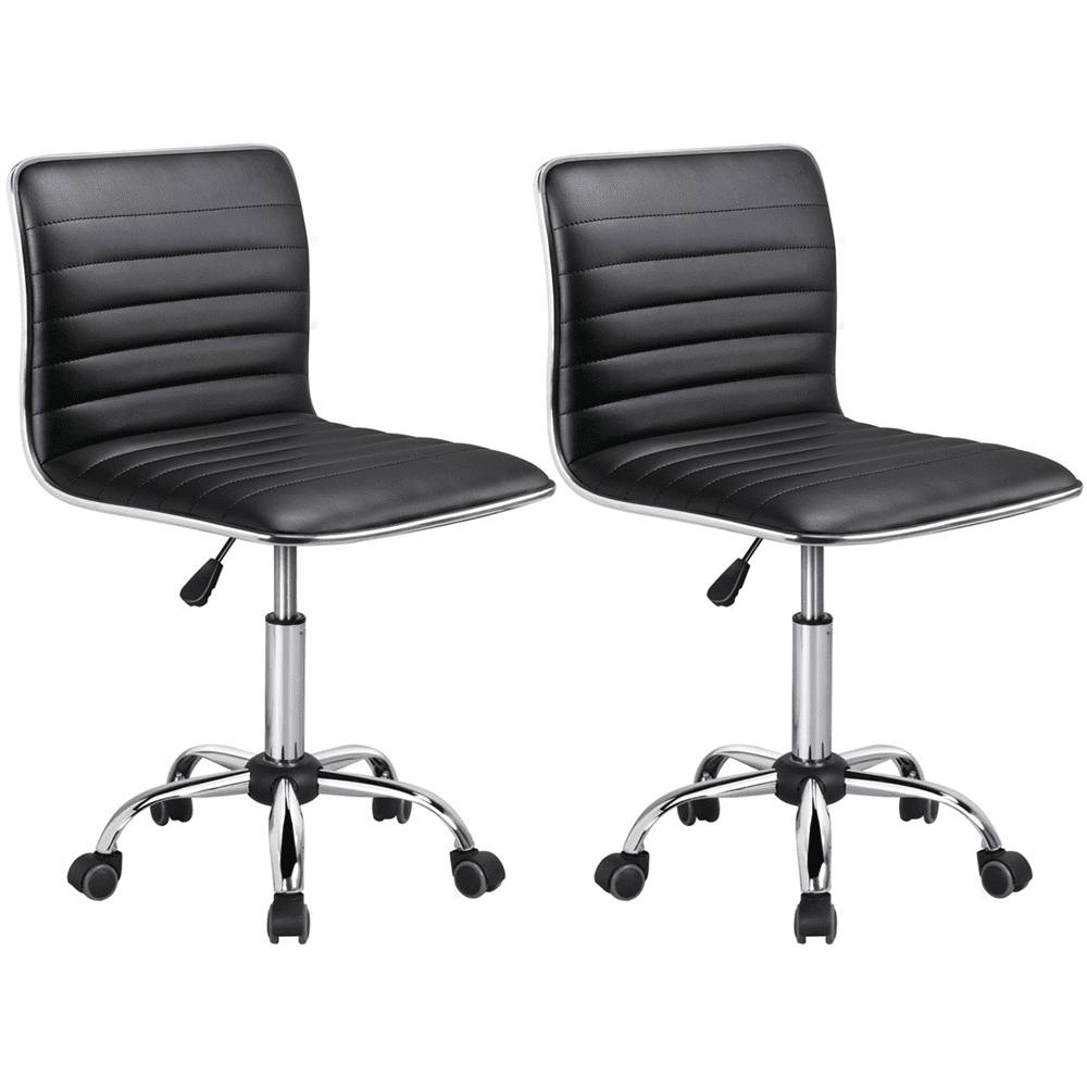 Modern Adjustable Armless Faux Leather Swivel Office Chair, Set of 2, Black
