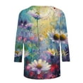 thumbnail image 5 of Sakmal Womens Tops&nbsp;Plus Size 3/4 Sleeve Blue Crew Neck Graphic Flower T-Shirts Womens Shirts, 5 of 5