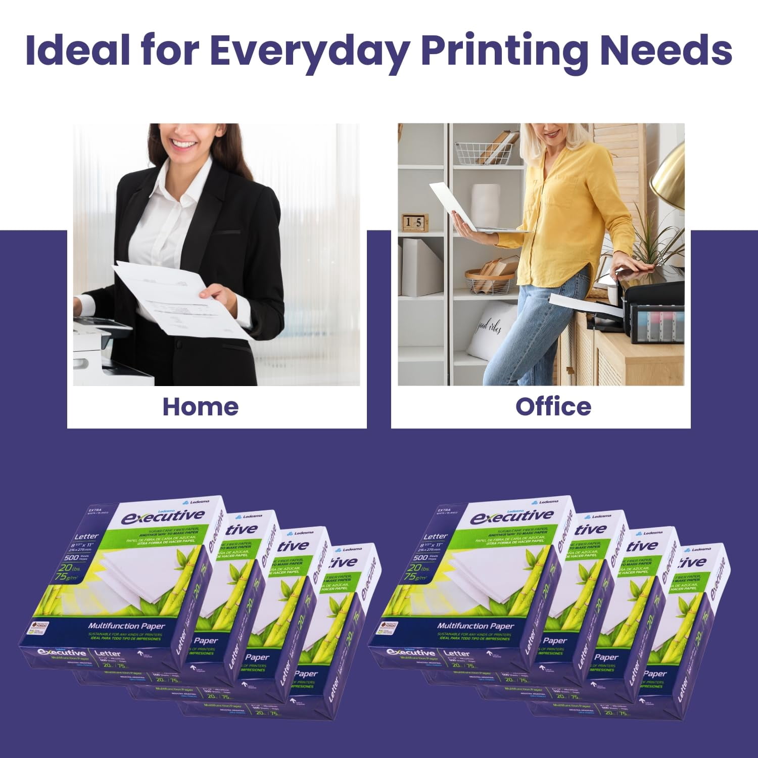 Executive Multipurpose Copy Printer Paper - Size 8.5” x 11”, 20lb - Sugarcane Fiber, 92 Bright White Paper, Ideal for All Office & Photocopy Printers & Designs (10 Reams)
