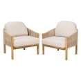 thumbnail image 4 of Olurrisa Outdoor Acacia Wood Club Chair Set of 2, Beige Rope Back & Armrest with Beige Cushion, Teak Finish Patio Chairs, 4 of 8