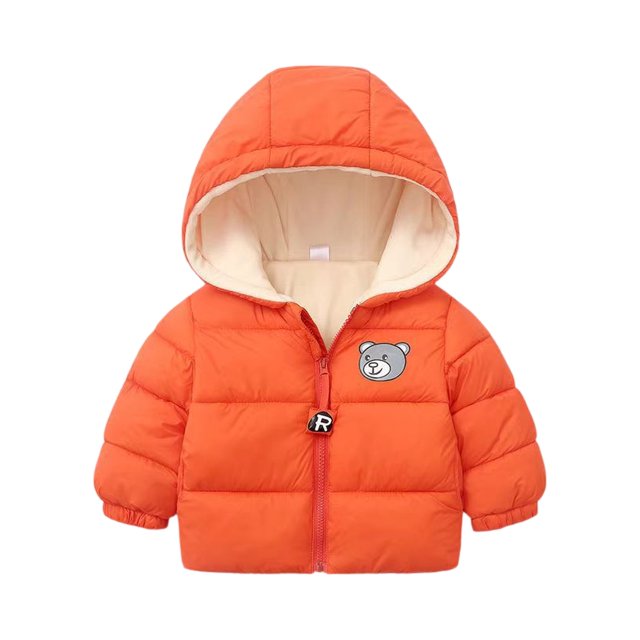 Girl's Cropped Puffer Coat, Adorable Solid Color Design with Secure Pockets, Comfortable Short Jacket for Boys & Girls Daily Wear.Saffron100