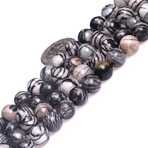 Natural Web Black Picasso Jasper Gemstone Round Loose Beads For Jewelry Making 