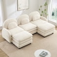 thumbnail image 4 of Miekor Furniture Teddy Fabric Cloud-like 3-Seat Sofa,Curved Backrest and Armrest with Curved Lumbar Pillows, Sectional 3 Seater Modular Couch with 2 movable Ottomans and Supportive Double-laye No1173, 4 of 9