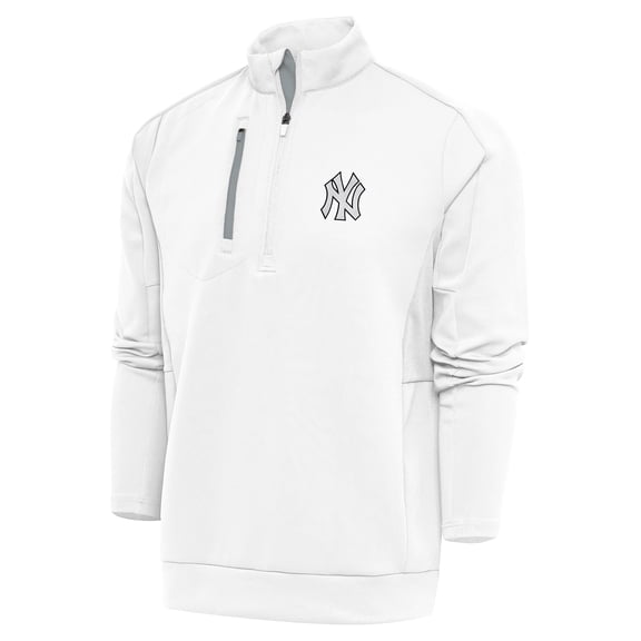 Men's Antigua White New York Yankees Metallic Generation Quarter-Zip Pullover Top