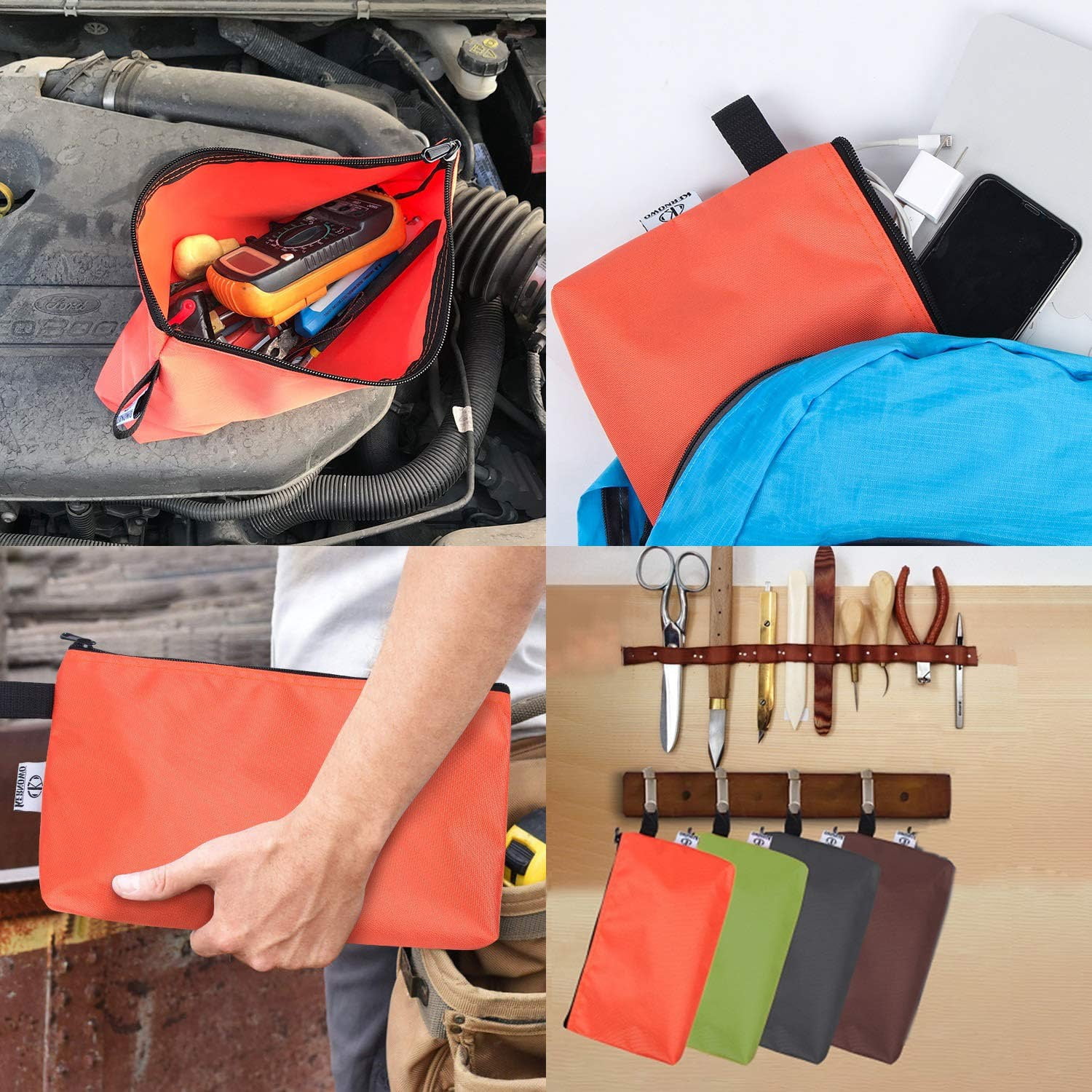 4 Pcs Premium Tool Pouches, Multi Durable Tool Zipper Bag, Waterproof Utility tool Bags, 12.5 X 7 X 2 inch Bank Deposit Bag,Tote Bag with Dependable smoothly Nylon Zippers