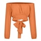 thumbnail image 4 of Blusa de manga larga sin tirantes para mujer Color sólido con hombros descubiertos y manga farol fruncida Pompotops  gfhjh7977, 4 of 9