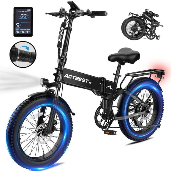 Electric Bicycle for Adults,1200W Peak Motor 28MPH Max Speed 48V 12AH, with Dual Suspension 20" Fat Tire Folding Ebike,7-Speed E Bicycle Black