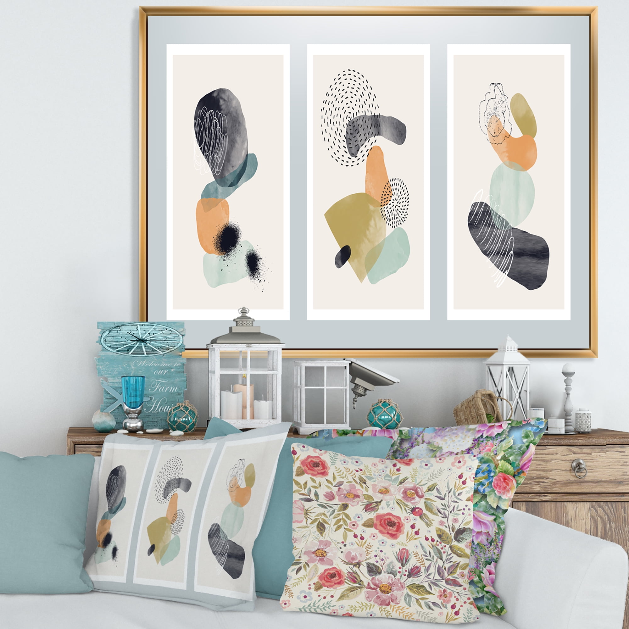 Designart 'Compostion Minimalistic of Organic Shapes I' Modern Framed Canvas Wall Art Print