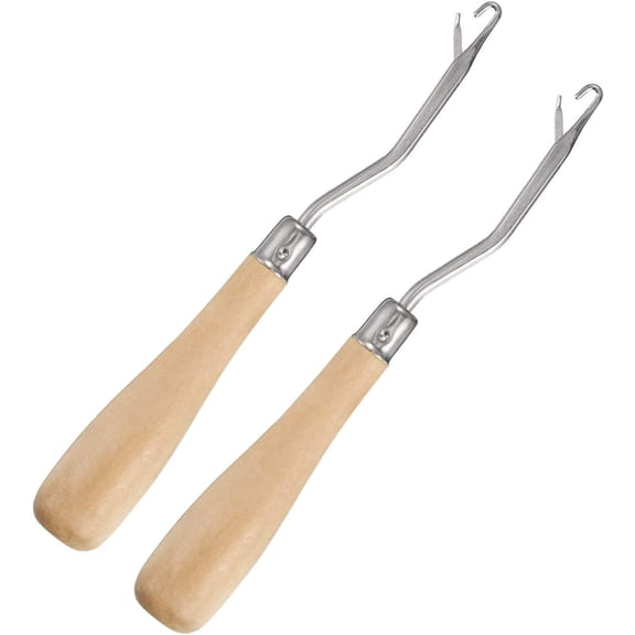 Pekkaxy 2 Pieces 6.3 Inch Wooden Bent Latch Hook Crochet Needle, Knitting Tool for Rug Making and Art Crafts