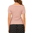 thumbnail image 3 of INSPIRE CHIC Womens Bow Neck Solid Short Sleeve Peter Pan Collar Blouse Casual Summer Top XS Pink, 3 of 7