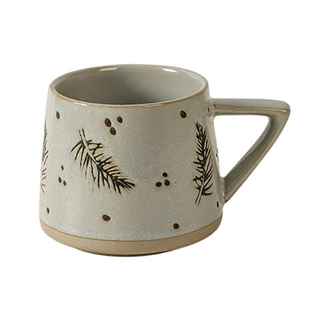 

400ml Tea Mug With Handle Espresso Mug Ceramic Japanese Style Retro Porcelain Mugs Coffee Cup For Breakfast Milk Oatmeal Yogurt Office Feather