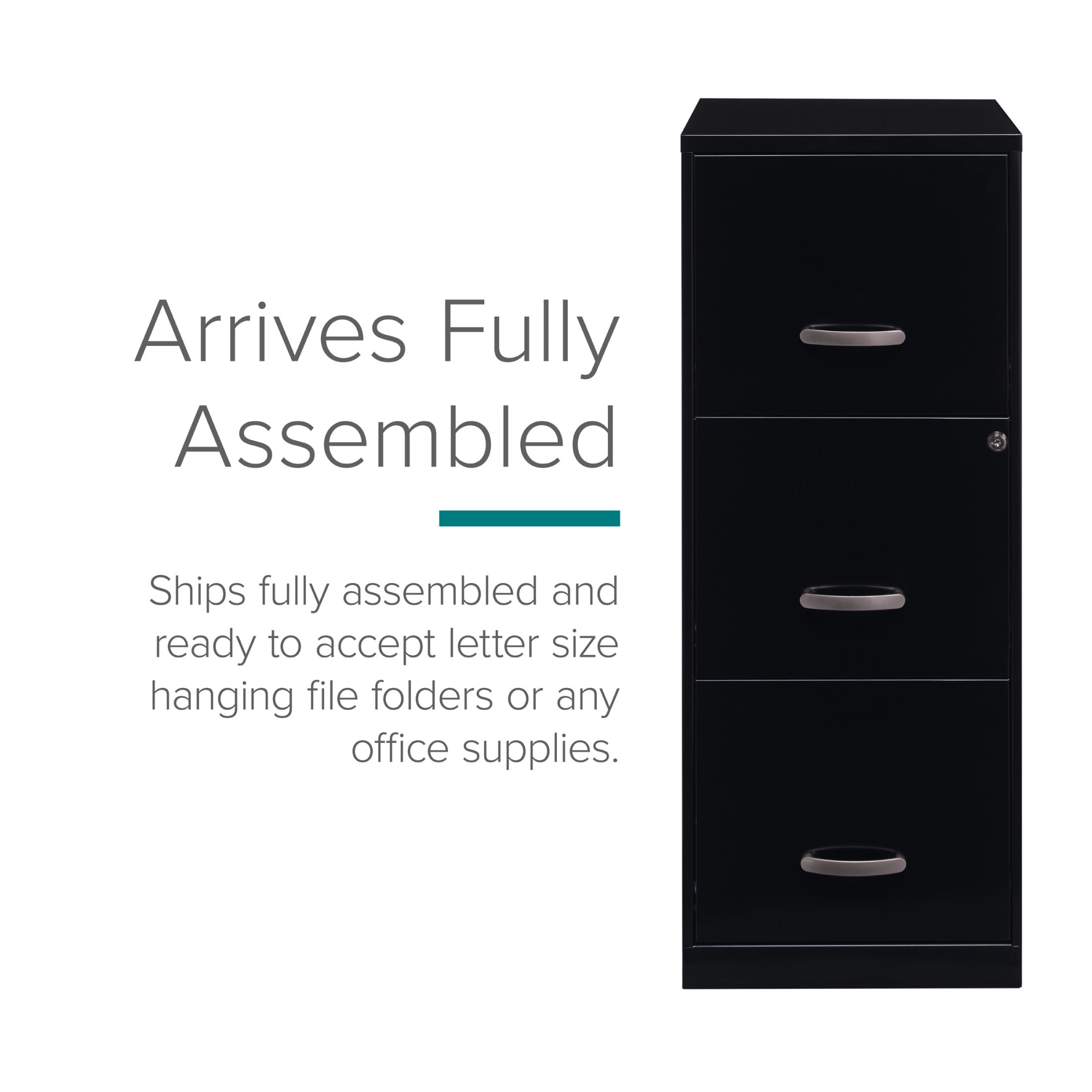 Space Solutions Metal 3 Drawer Vertical File Cabinet with Lock in Black