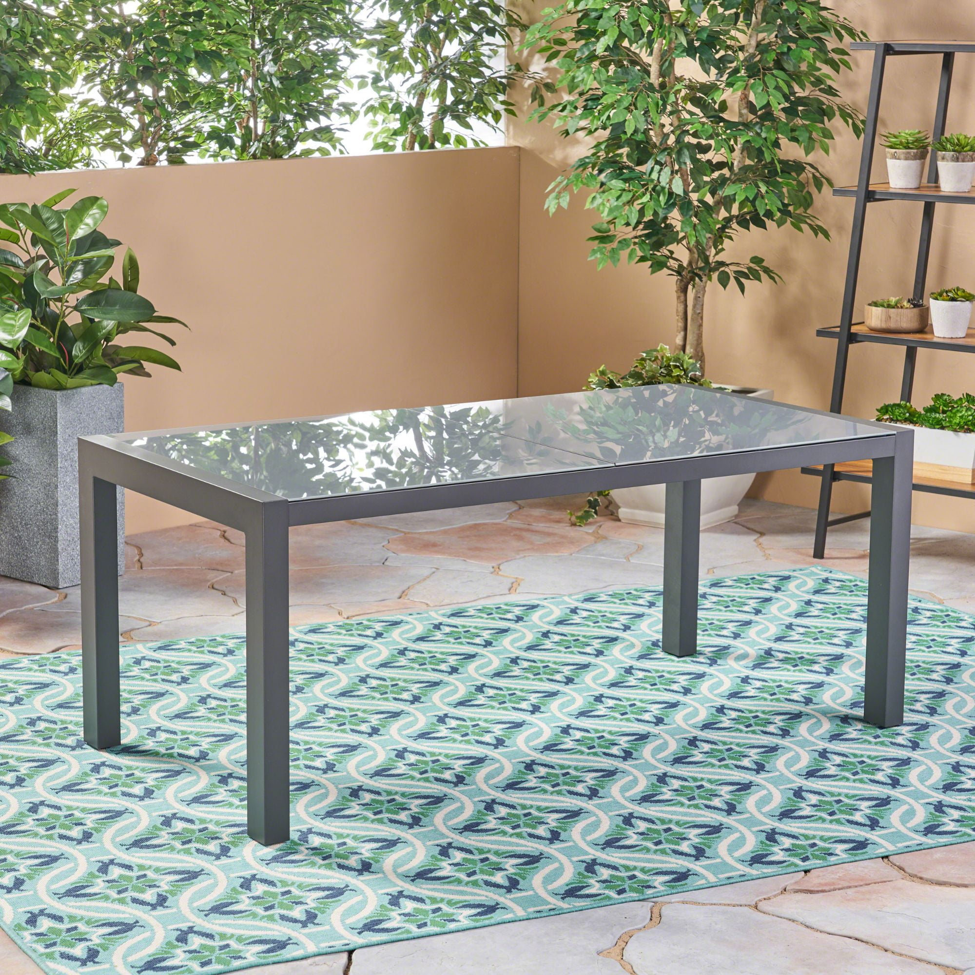 70" Gray Contemporary Rectangular Outdoor Patio Dining Table - Walmart.com