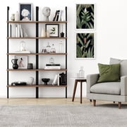 Nathan James Theo Industrial 5-Shelf Reclaimed Wood Ladder Bookcase with Oak Open Shelves and Black Metal Frame